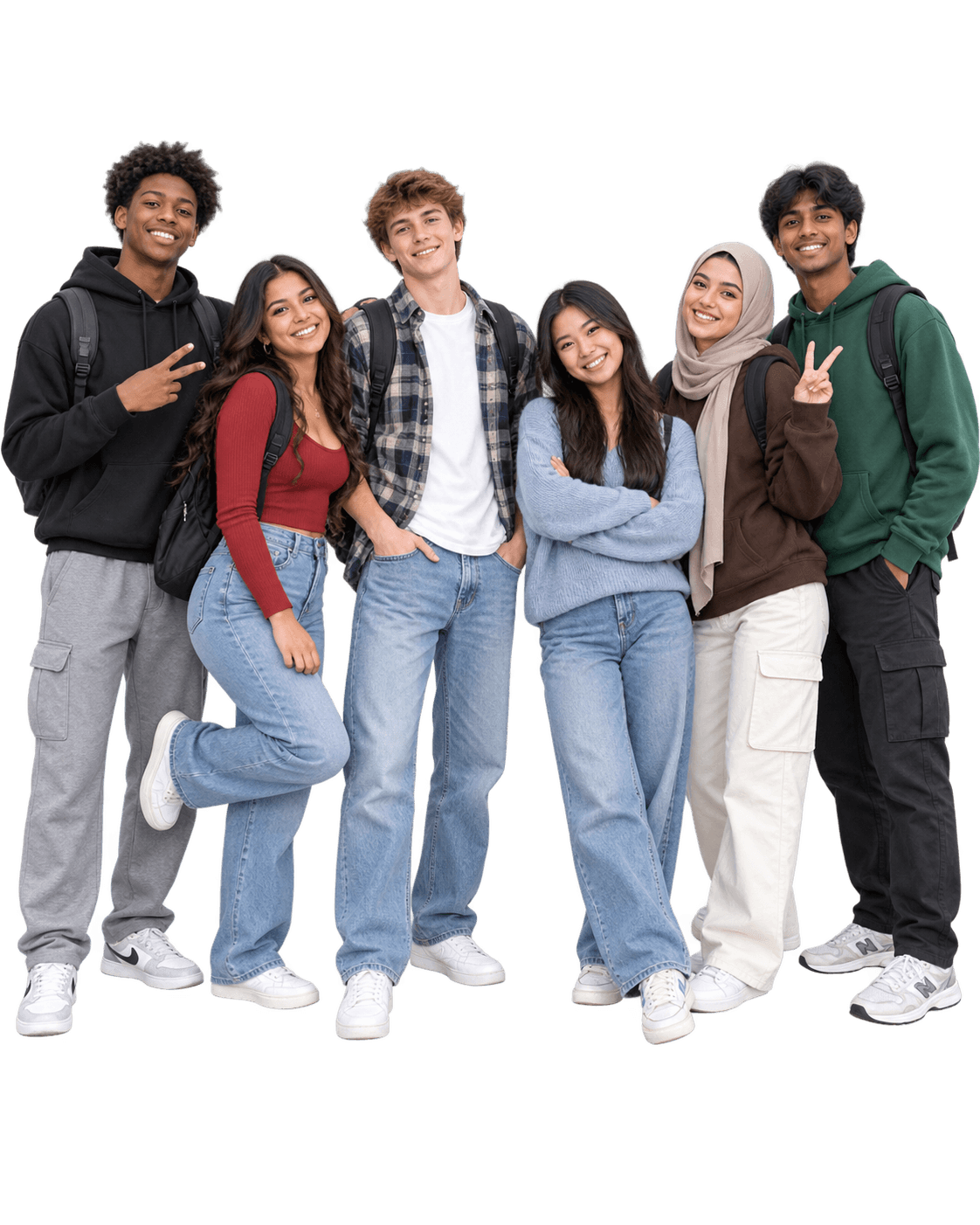 A diverse group of high school students standing together
