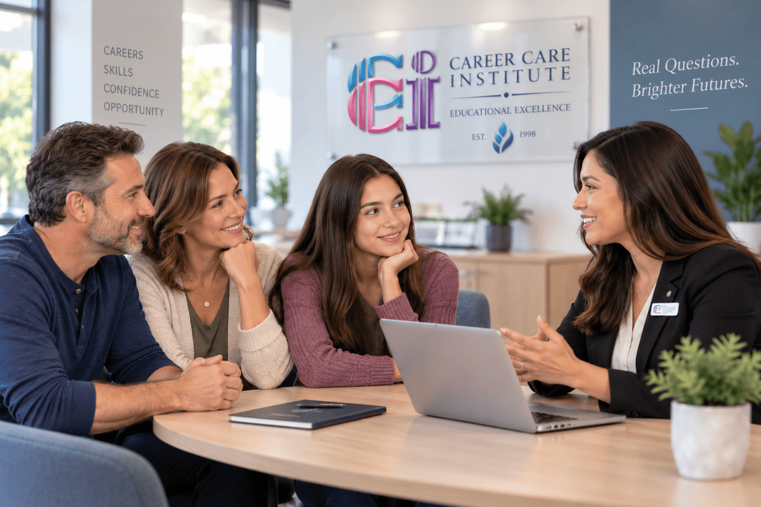 A family speaking with a CCI admissions advisor