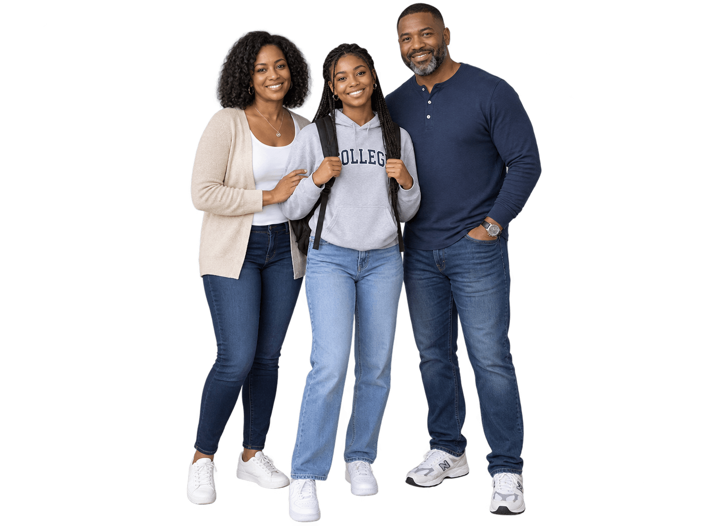 A student standing with her parents